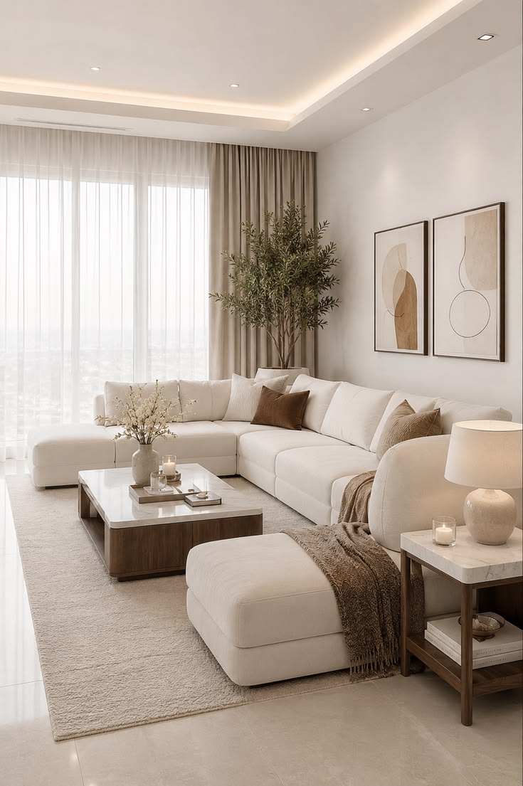 Luxury White &amp;amp;amp; Brown Living Room