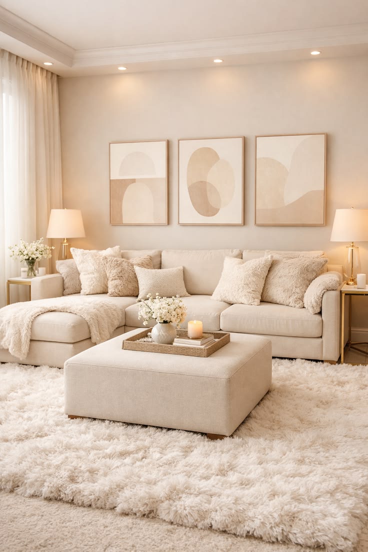 Neutral Beige Living Room Decor