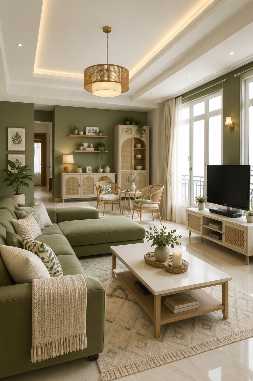 Olive Green &amp;amp;amp; Off White Living Room Ideas