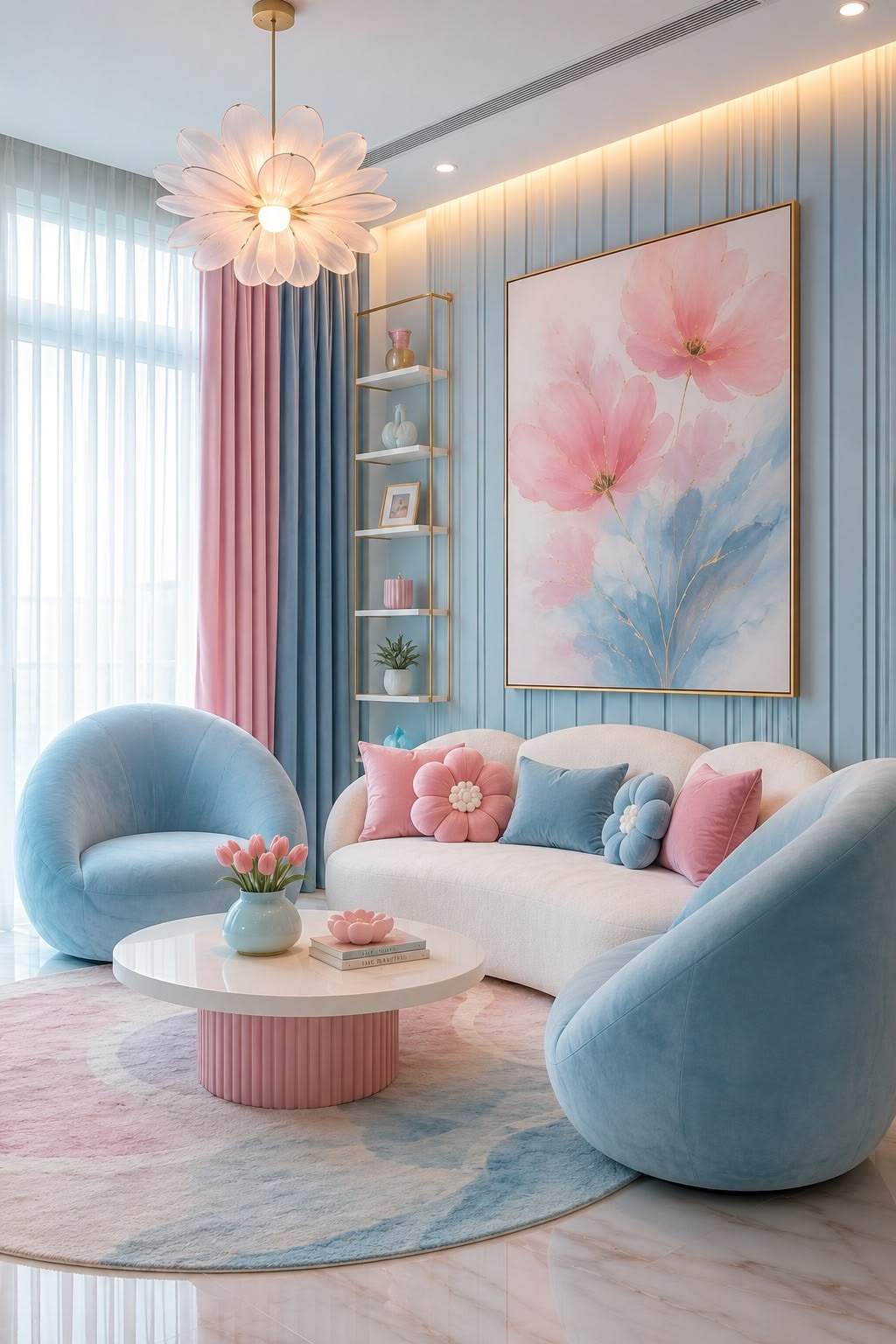 Pastel Blush Pink &amp;amp;amp; Sky Blue Living Room Decor