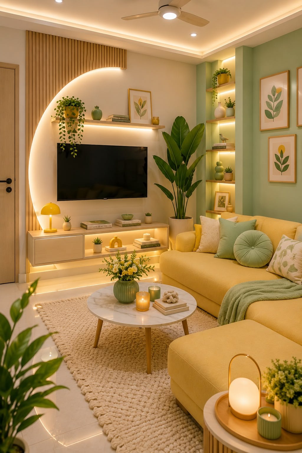 Yellow &amp;amp;amp; Mint Green Living Room Decor