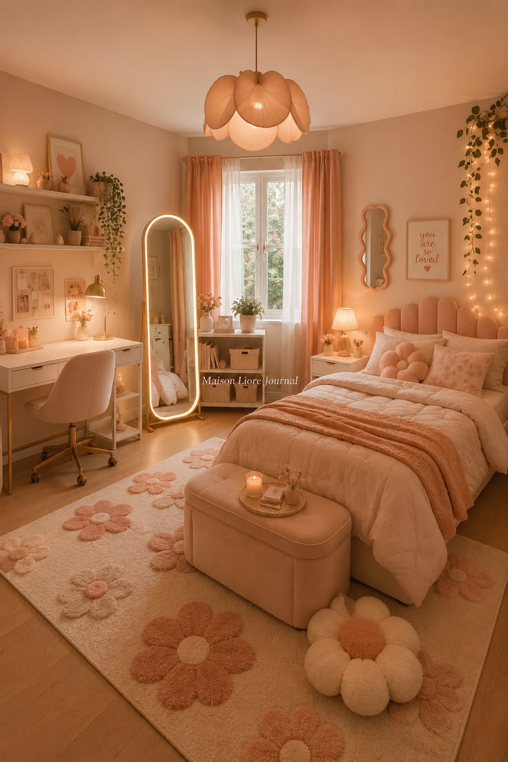 Dreamy Peach Girls Bedroom