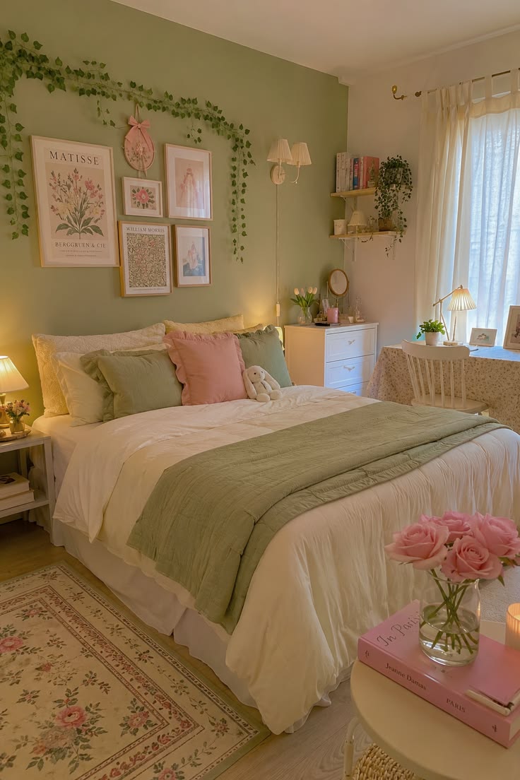 Green &amp;amp;amp; Pink Aesthetic Bedroom