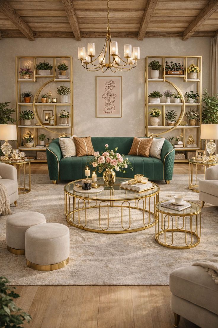 Luxe Living Room Decor With Gold Accents