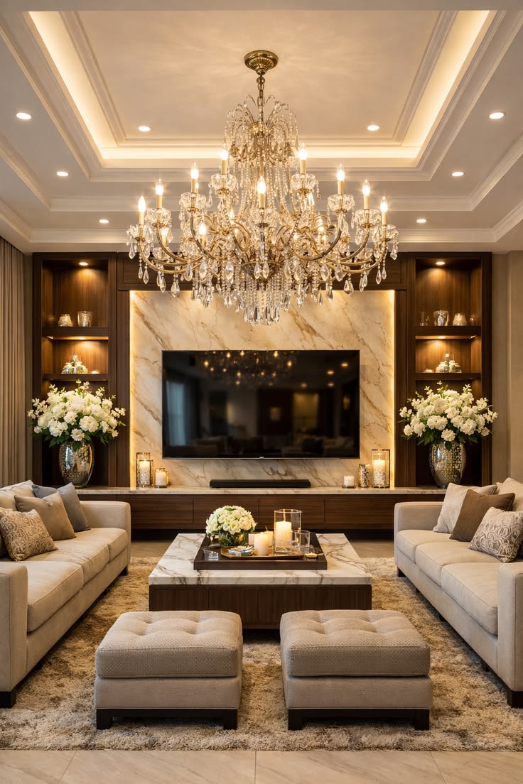 Luxury Living Room Interior With Floral Decor &amp;amp;amp; Luxury Ceiling