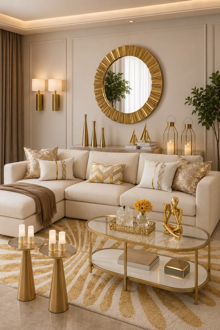 Modern Neutral Living Room With Elegant Gold Accents