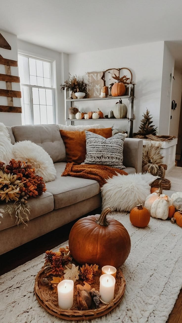 Boho Fall Pumpkins Living Room