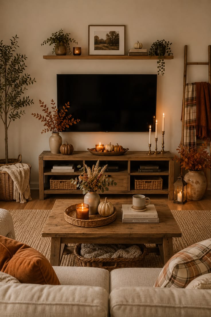 Cozy Fall Tv Console Setup