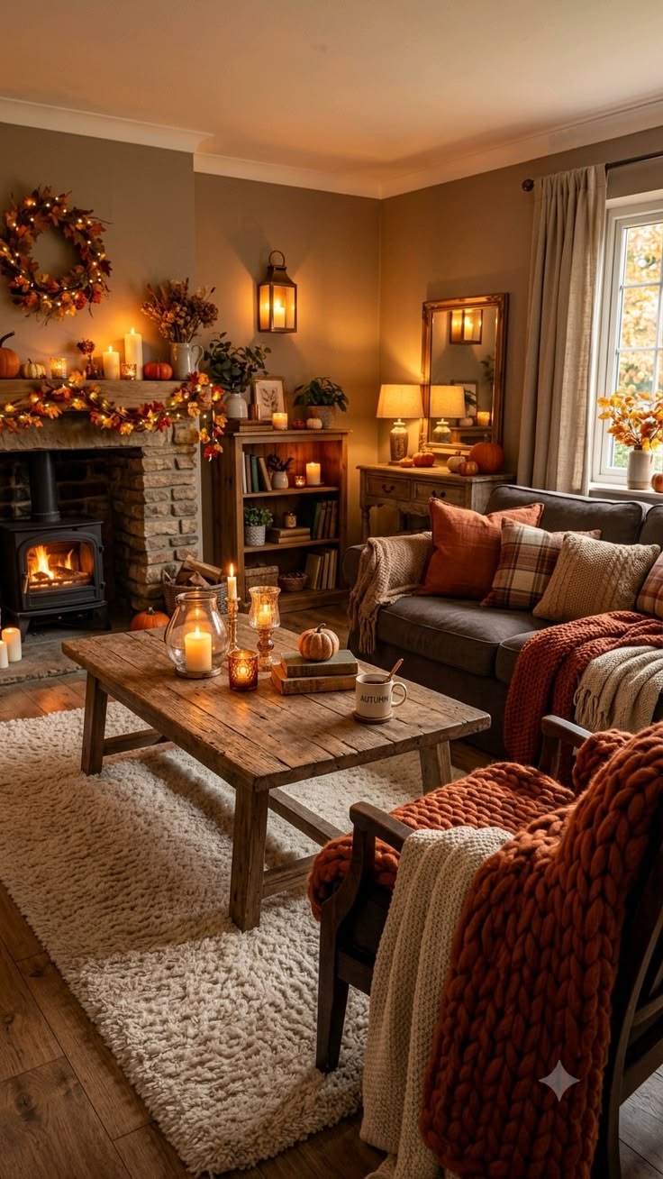 Cozy Fireplace Candlelight Living Room