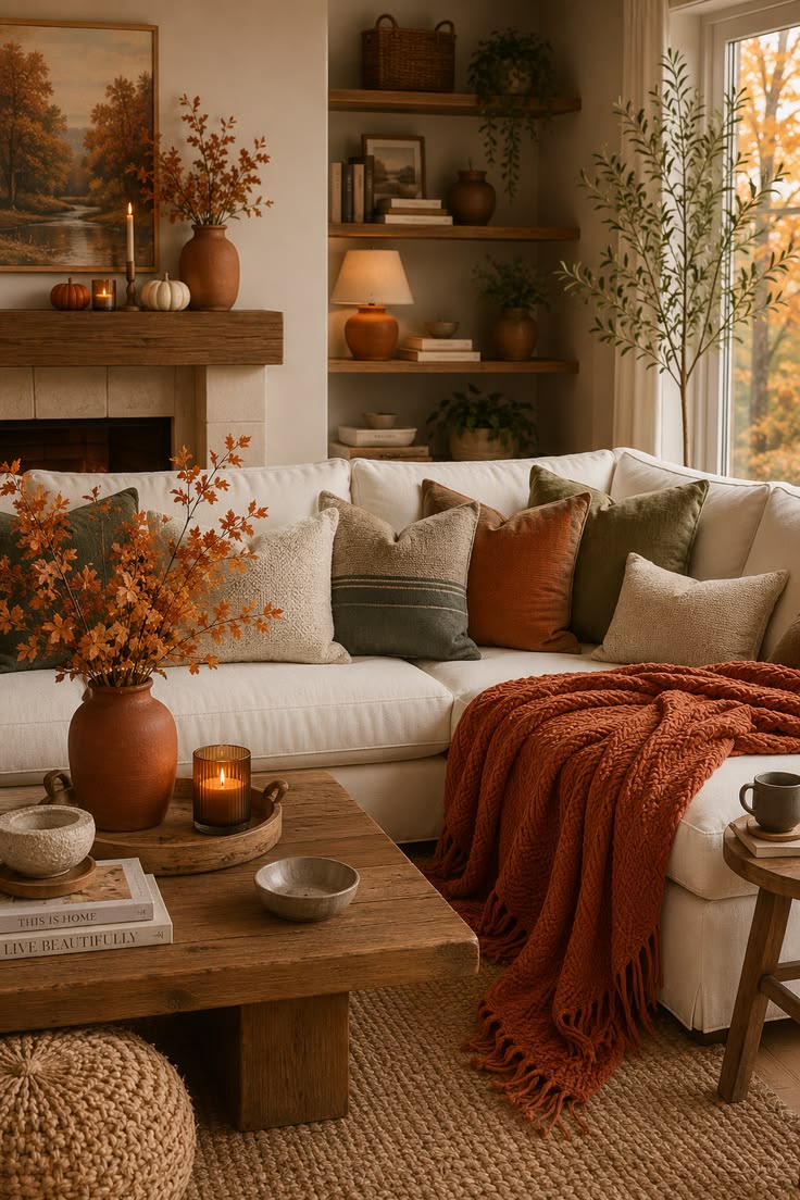 Cream Sectional Burnt Orange Decor