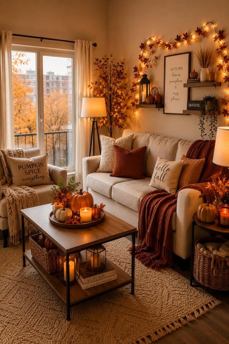 Hello Fall Pillows String Lights
