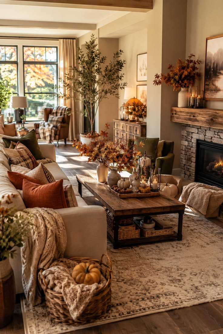 Olive Accent Chair Stone Fireplace
