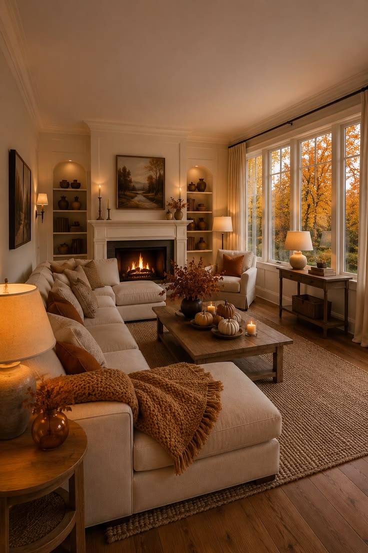 Scenic Autumn Window Fireplace