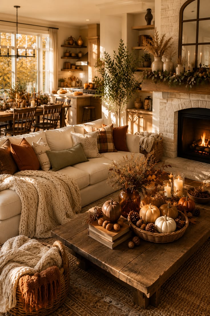 White Brick Fireplace Open Plan