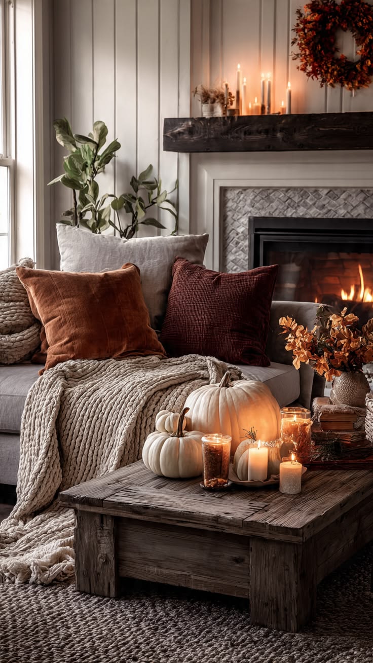 White Pumpkins Candles Coffee Table