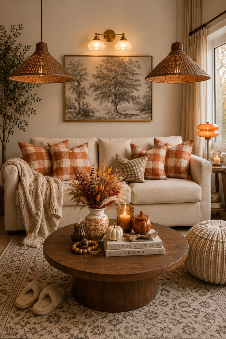 Woven Pendant Lights Gingham Sofa