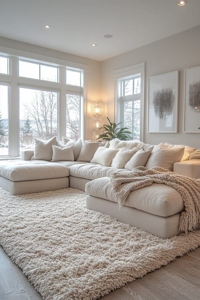 Cream Cloud Sectional Shag Rug