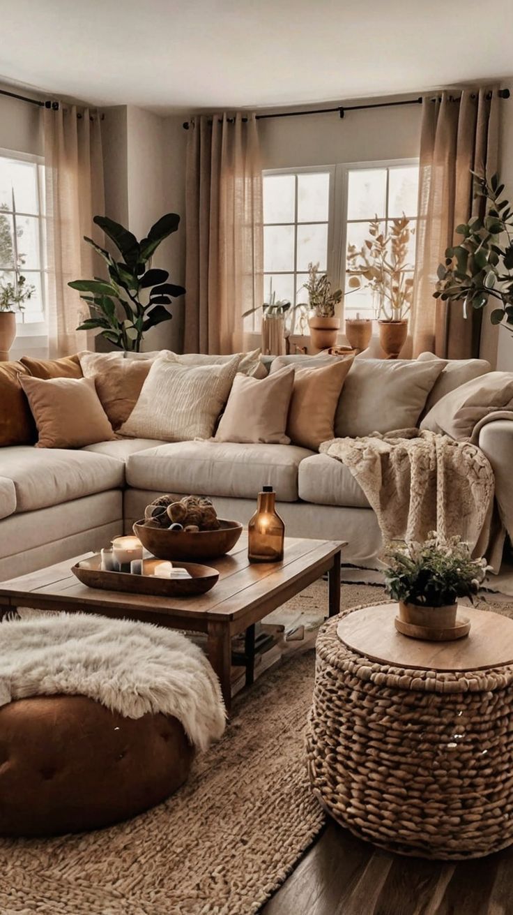 Earthy Beige Boho Living Room