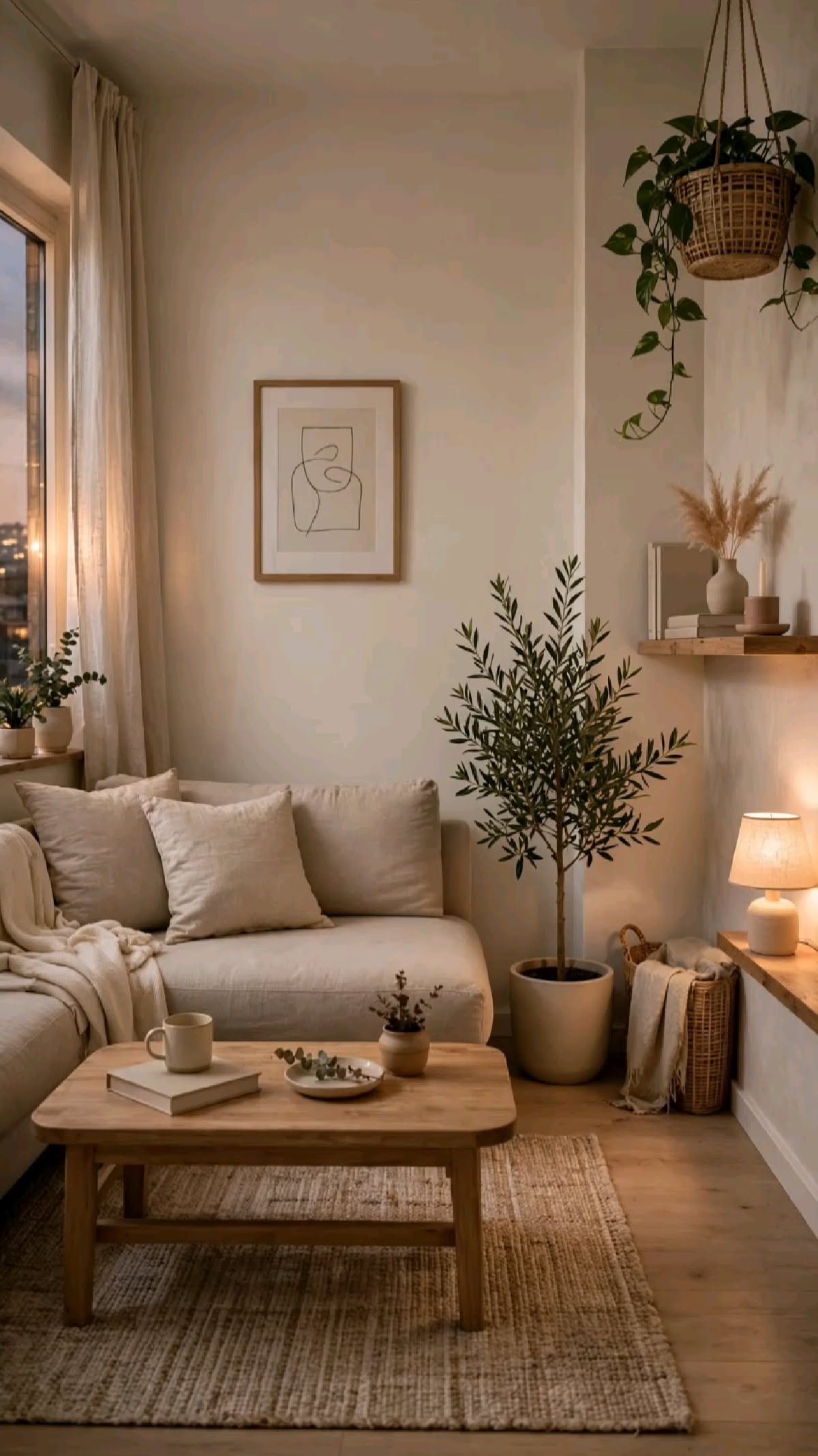 Japandi Olive Tree Minimalist Living Room