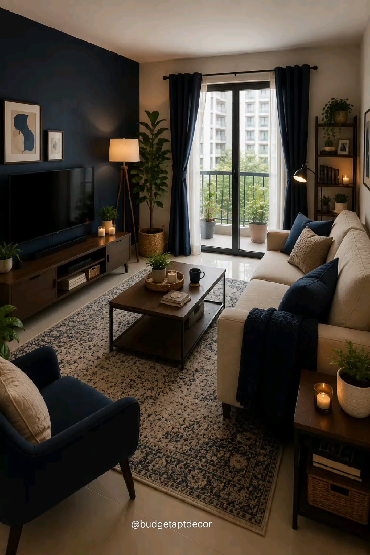 Navy Accent Wall Apartment Living