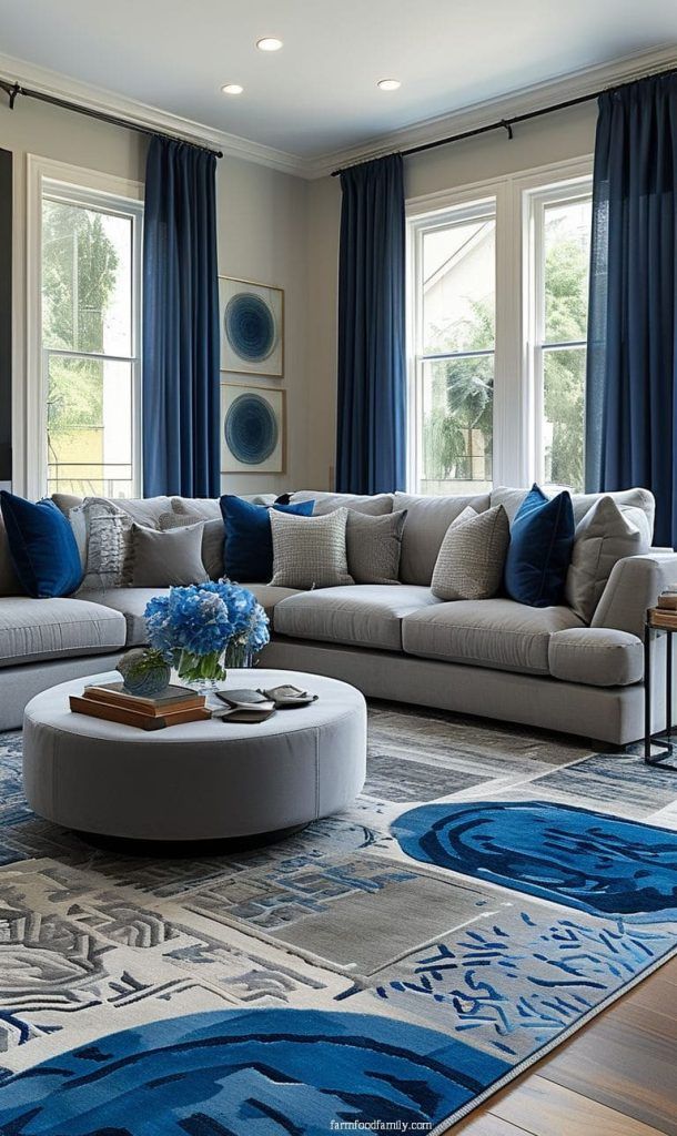 Navy Blue Grey Modern Living Room