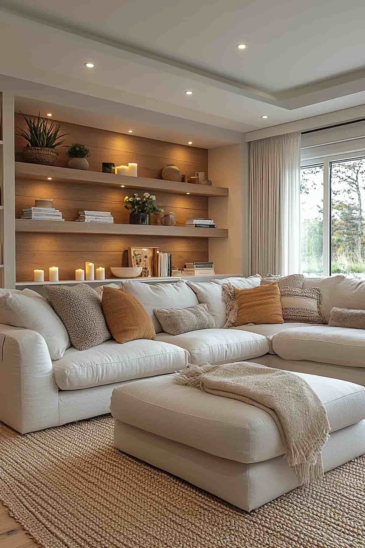 Recessed Shelf Lighting Cream Sectional