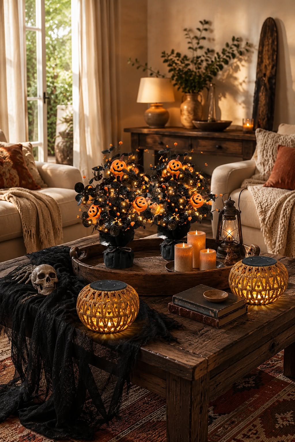 Lighted Pumpkin Trees Coffee Table