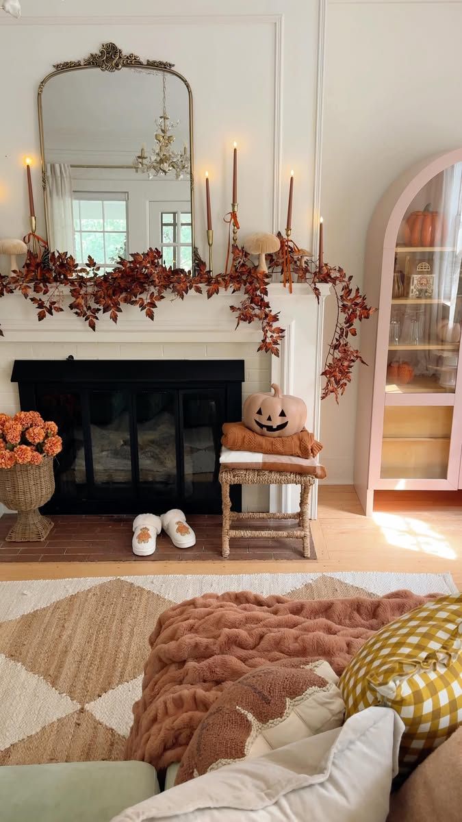 Pink Pastel Halloween Fireplace Mantel
