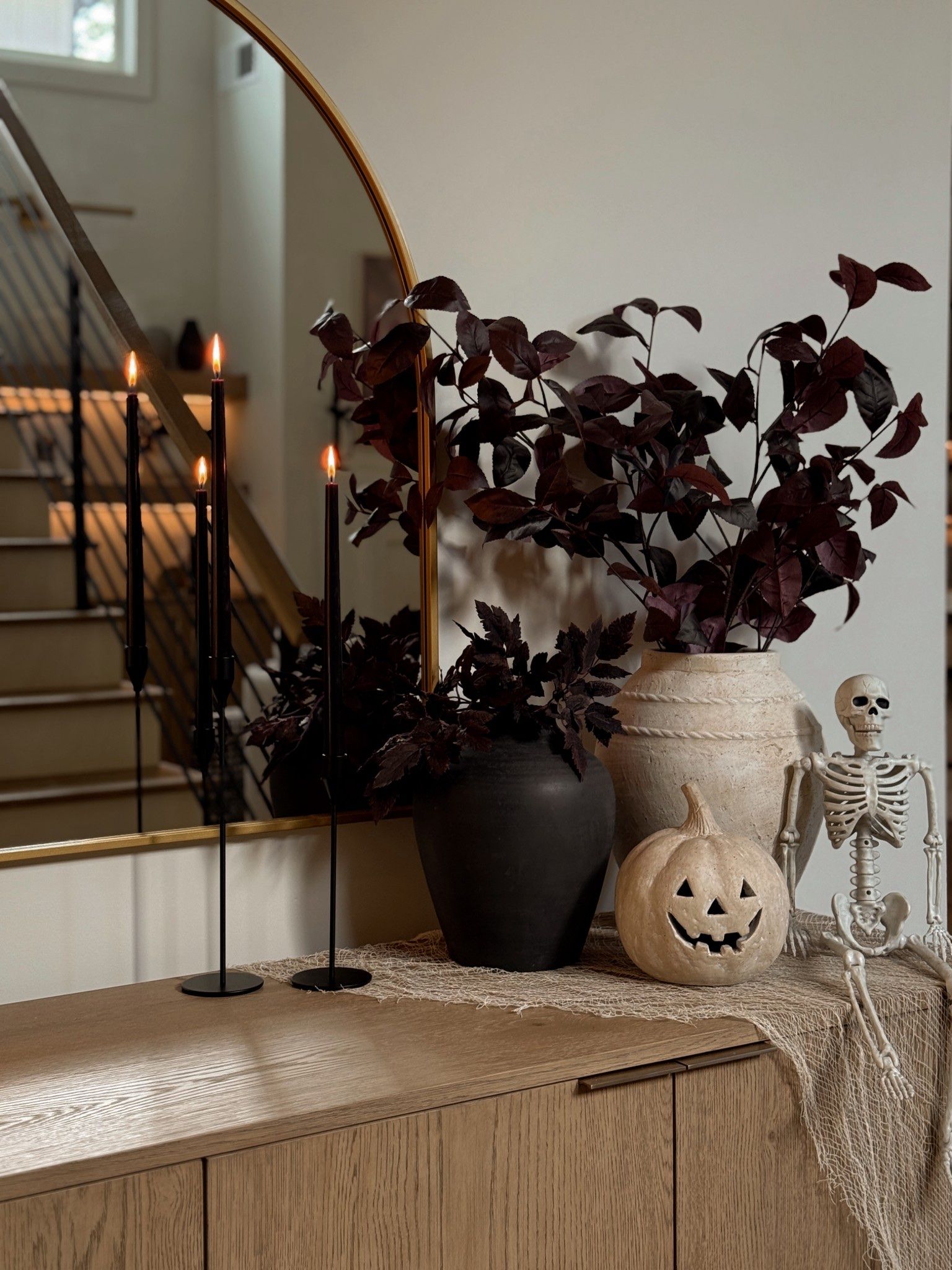 Skeleton Stone Pumpkin Entryway Console