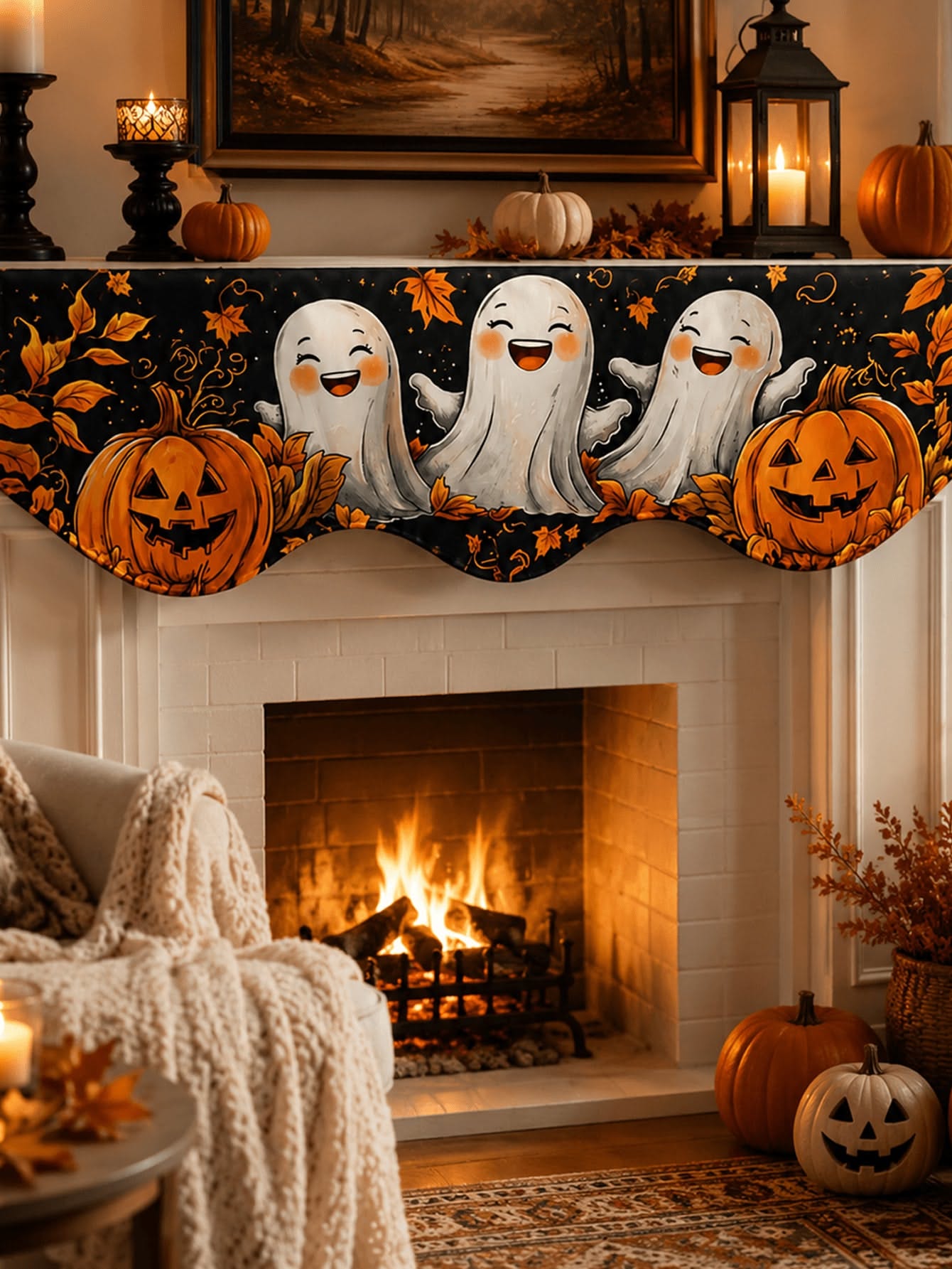 Happy Ghosts Fireplace Mantel Runner