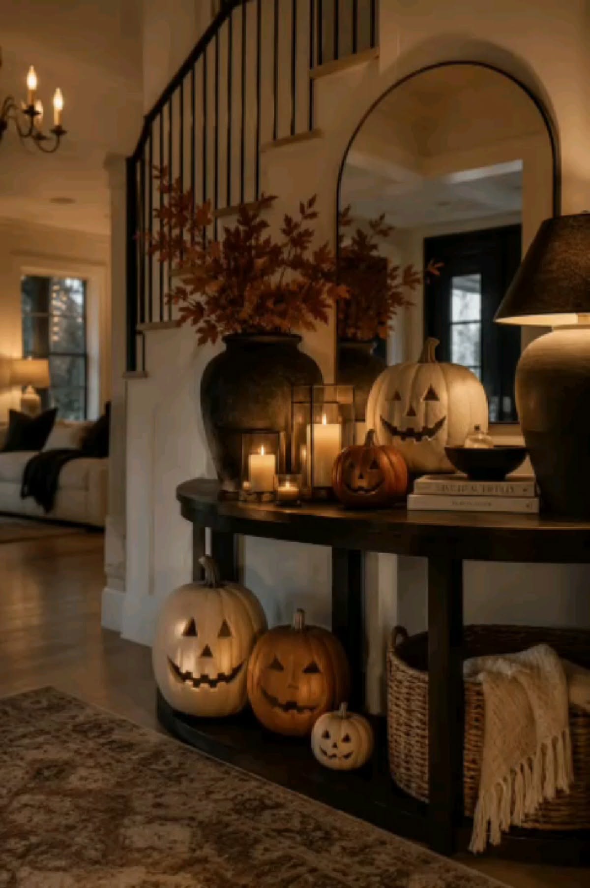 Lit Jackolanterns Console Arch Mirror