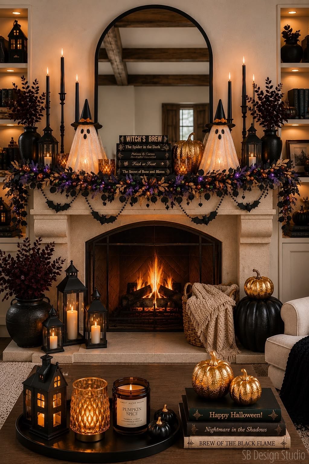 Glam Gold Black Halloween Fireplace