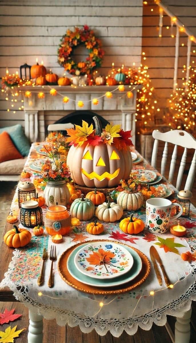 Carved Pumpkin Fairy Light Table