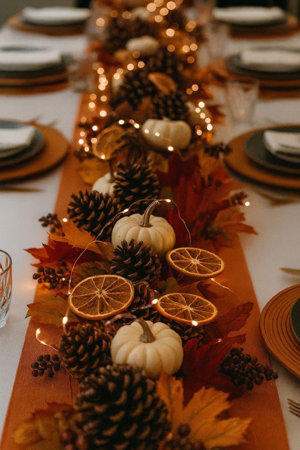 Dried Orange Pumpkin Fairy Light Runner