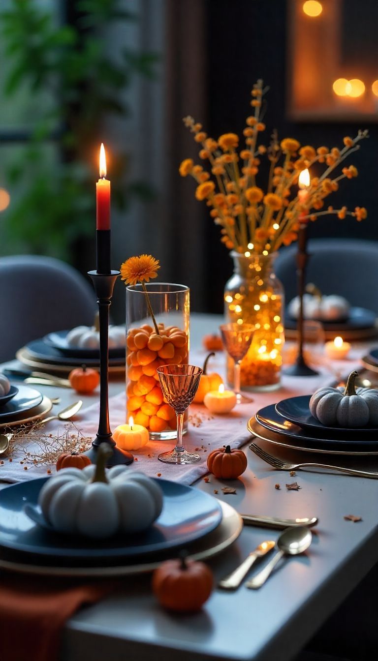 Fairy Lights Vase White Pumpkin Table