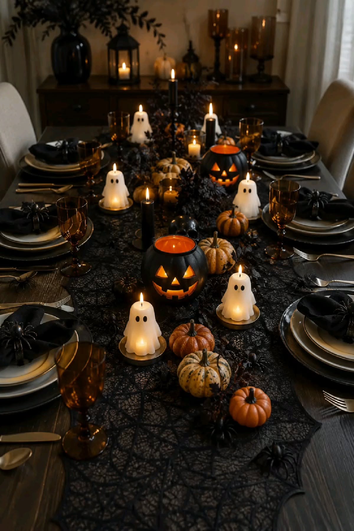 Ghost Candles Black Jack O Lantern Table