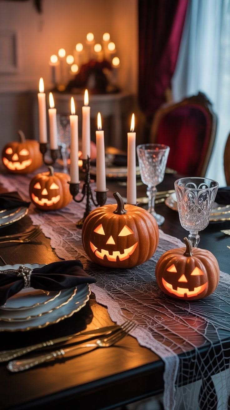 Glowing Jack O Lantern Candles Table