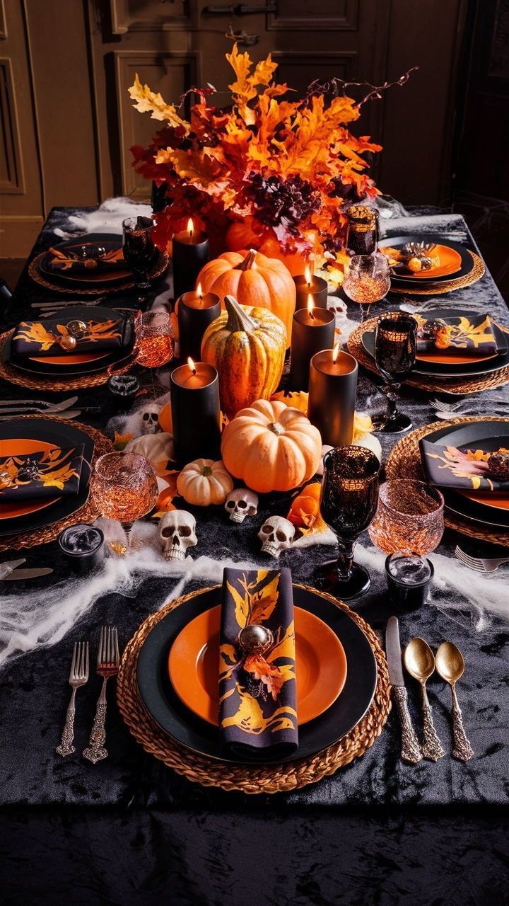 Gothic Pumpkin Skull Dinner Table