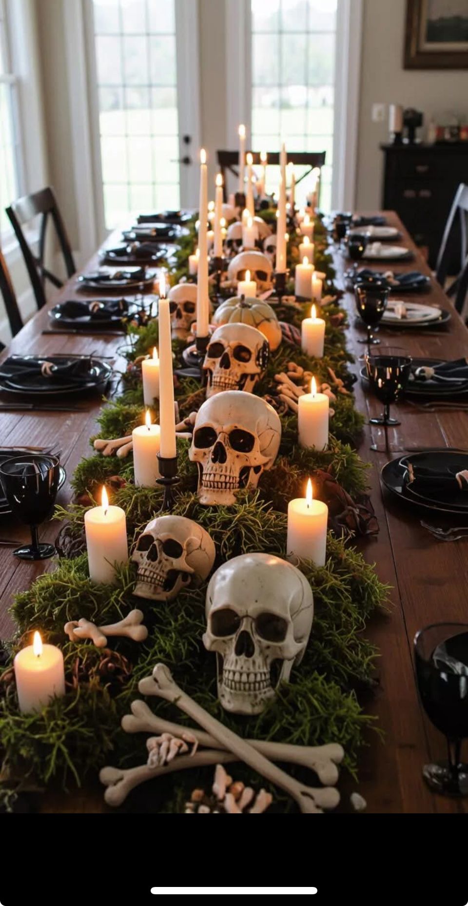 Moss Skulls Bones Table Runner