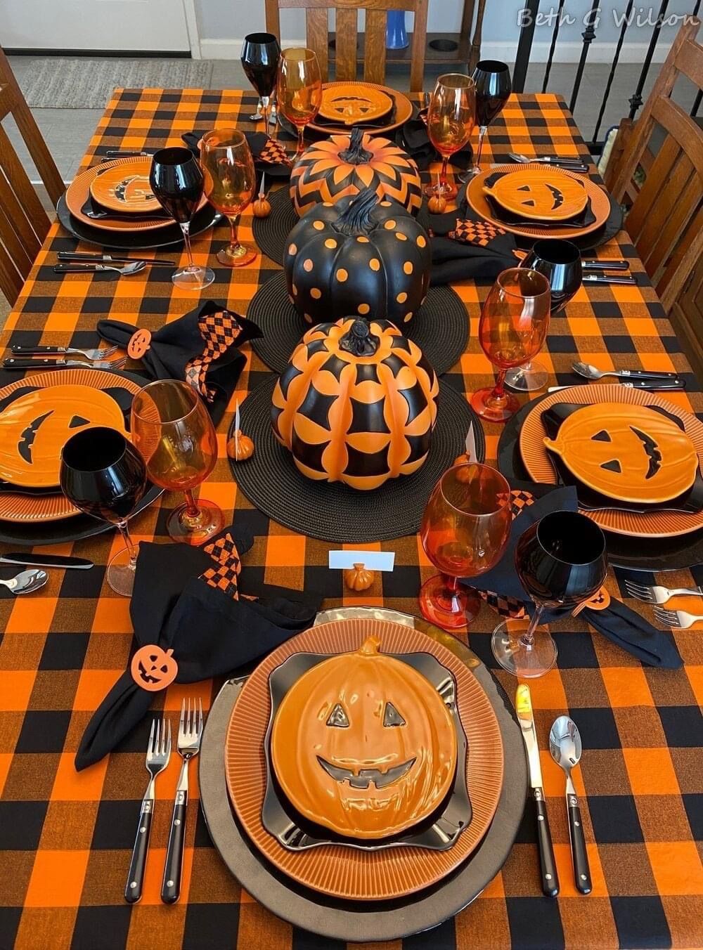 Orange Plaid Pumpkin Dinner Table