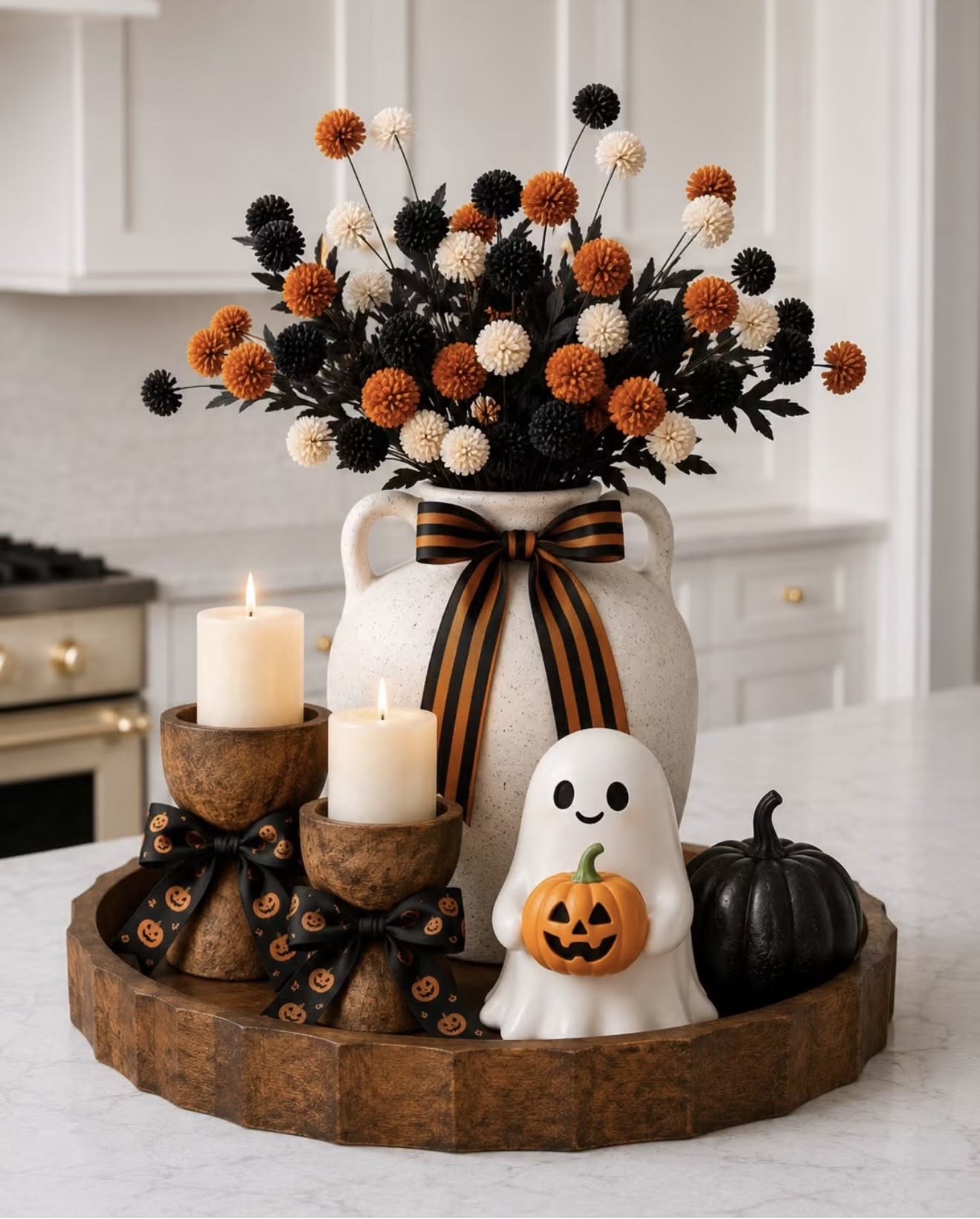 Pompom Florals Ghost Pumpkin Tray