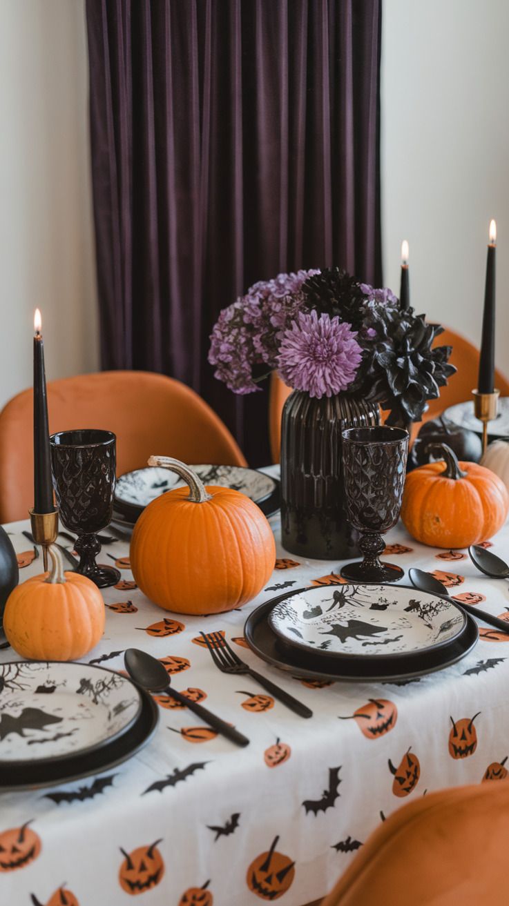 Witchy Print Tablecloth Purple Florals