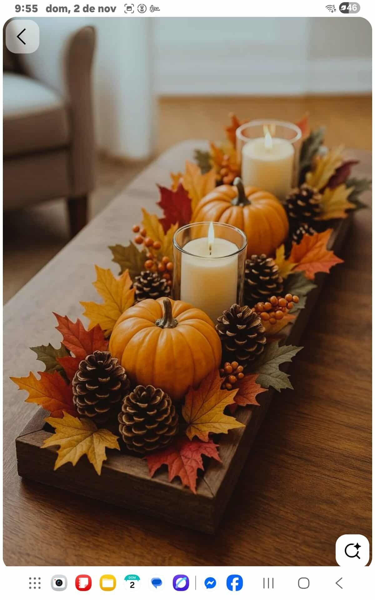 Wooden Tray Pumpkin Pinecone Centerpiece