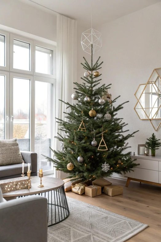 A Christmas tree styled entirely in varying shades and textures of champagne and cream ornaments.