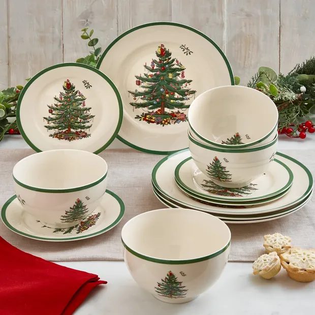 Unique christmas china pattern with a textured cable knit aesthetic on ceramic plates.