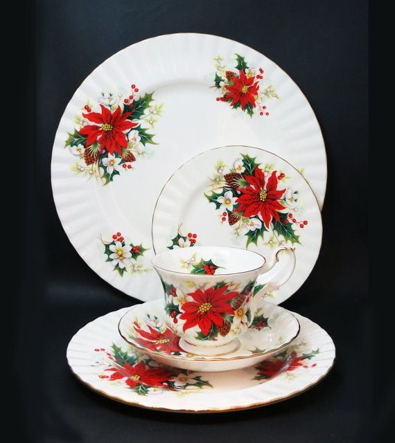 Bright and cheerful christmas china pattern showing an array of colorful glass ornaments.