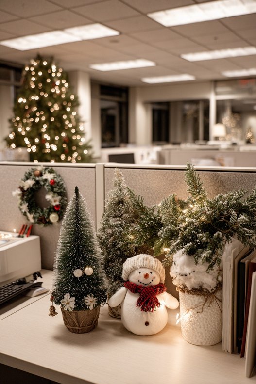 A string of warm white battery operated fairy lights wrapped around a wooden monitor stand.
