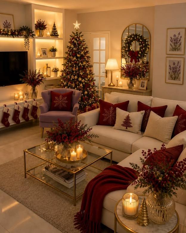 Soft burgundy boucle armchair with wooden legs in a bright, airy living room