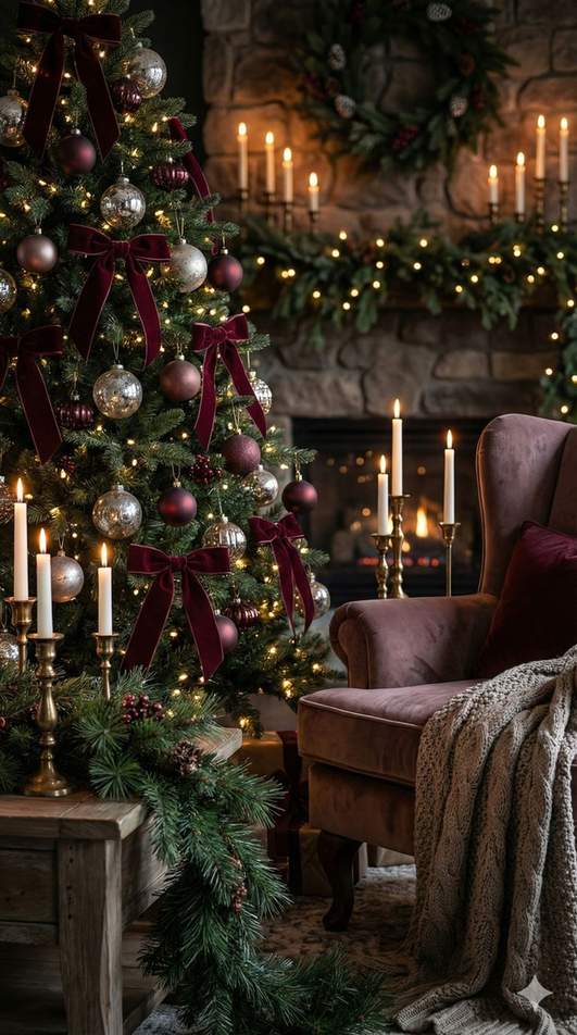 Single burgundy armchair with cream throw and side table in a cozy reading nook
