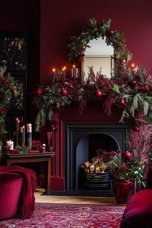 38 Burgundy Christmas Decor Living Room Ideas You'll Love